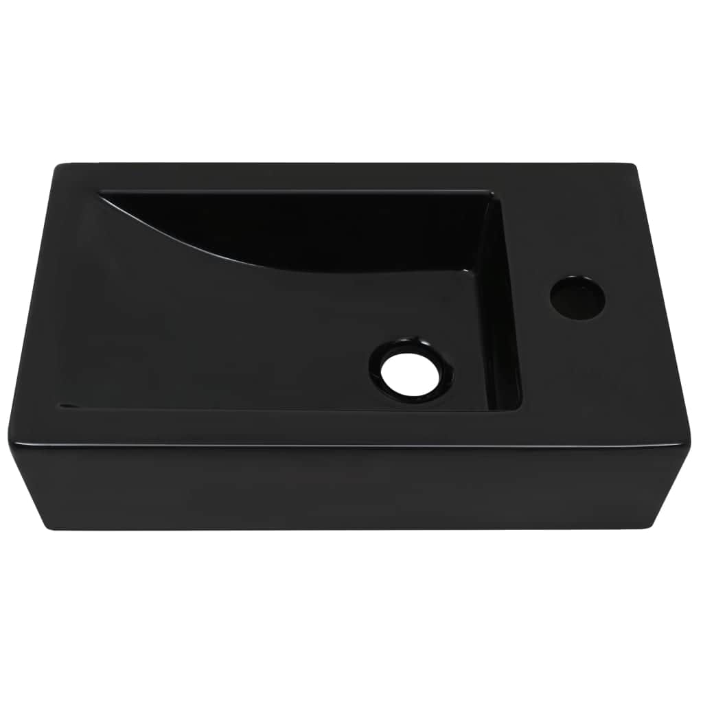 Basin with Faucet Hole Rectangular Ceramic Black