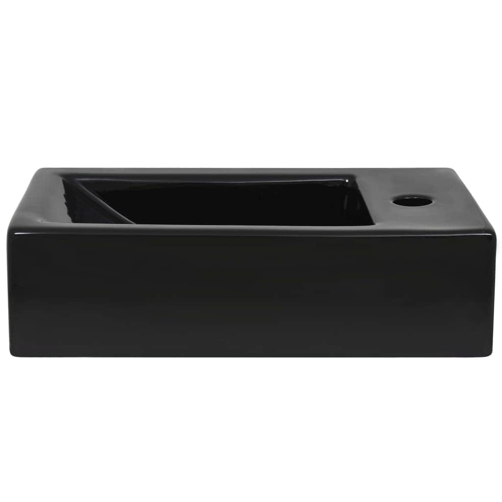 Basin with Faucet Hole Rectangular Ceramic Black