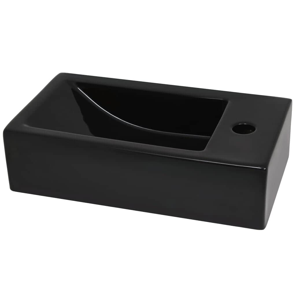 Basin with Faucet Hole Rectangular Ceramic Black