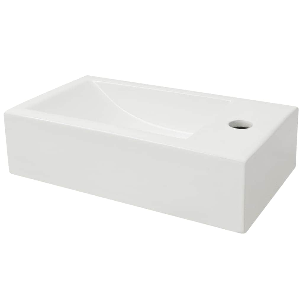 Basin with Faucet Hole Rectangular Ceramic White