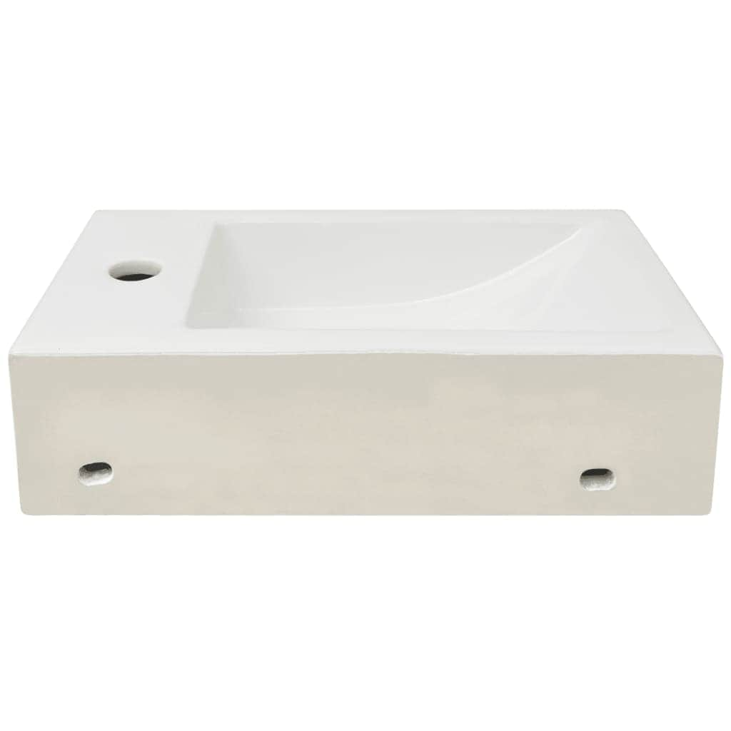 Basin with Faucet Hole Rectangular Ceramic White