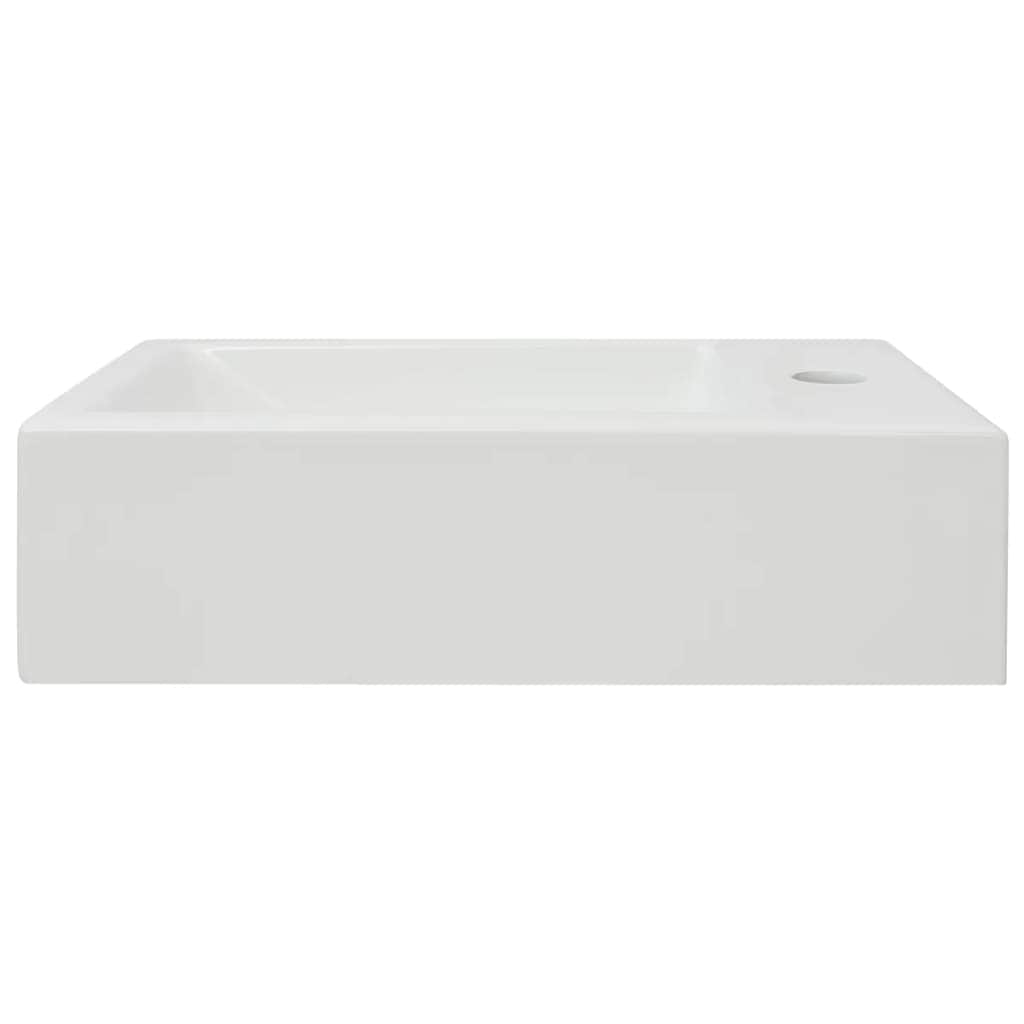 Basin with Faucet Hole Rectangular Ceramic White