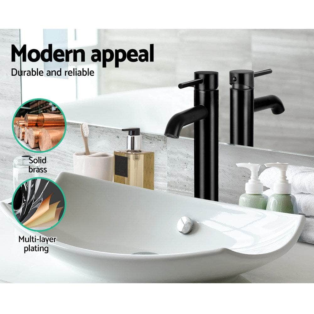 Bathroom Basin Mixer Tap Round Tall Faucet Vanity Laundry Black