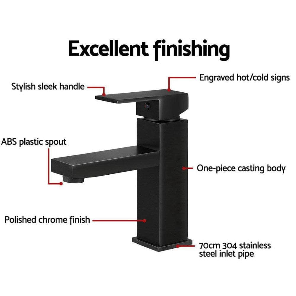 Bathroom Basin Mixer Tap Square Faucet Vanity Laundry Black