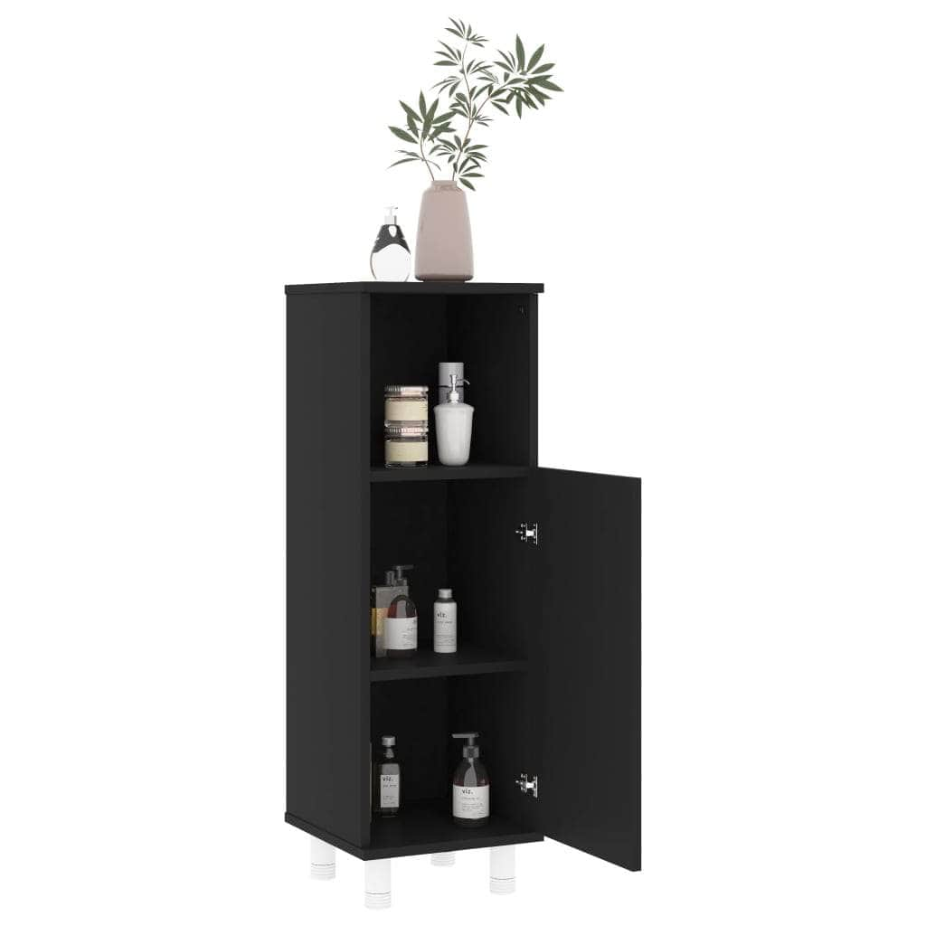 Bathroom Cabinet Black Engineered Wood