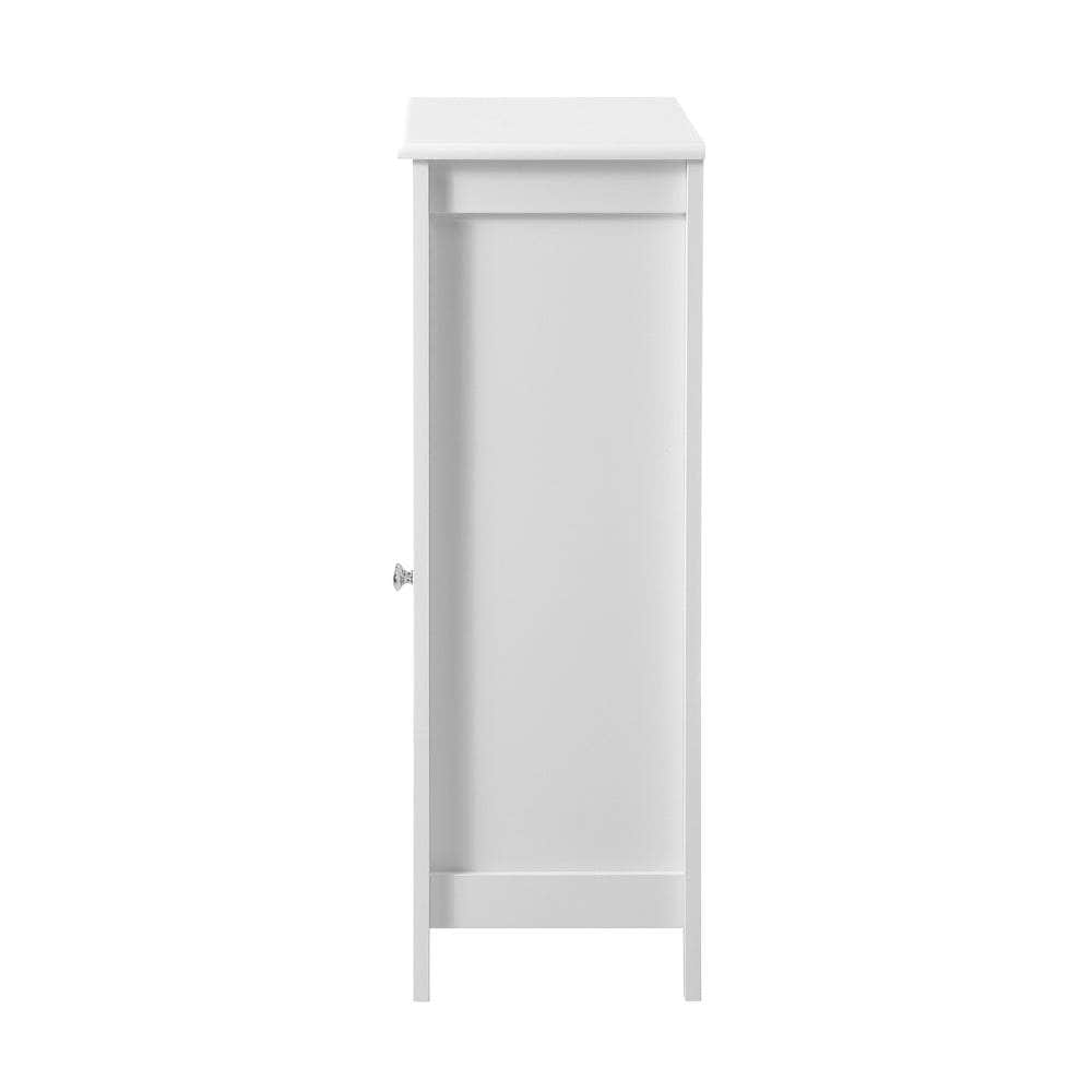 Bathroom Cabinet Floor Cupboard Laundry Storage Two Rattan Door White