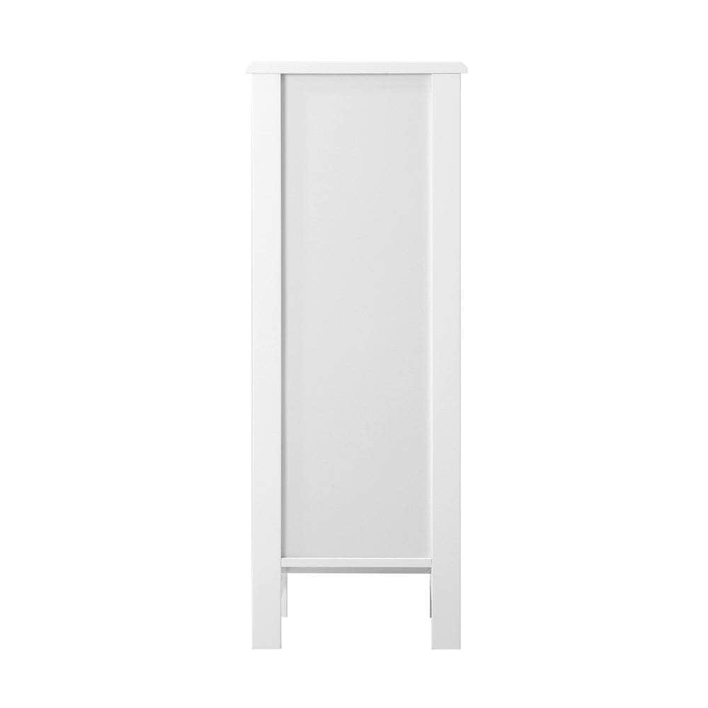 Bathroom Cabinet Floor Cupboard Slim Laundry Storage Rattan Door White