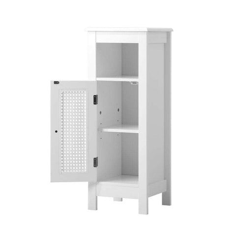 Bathroom Cabinet Floor Cupboard Slim Laundry Storage Rattan Door White