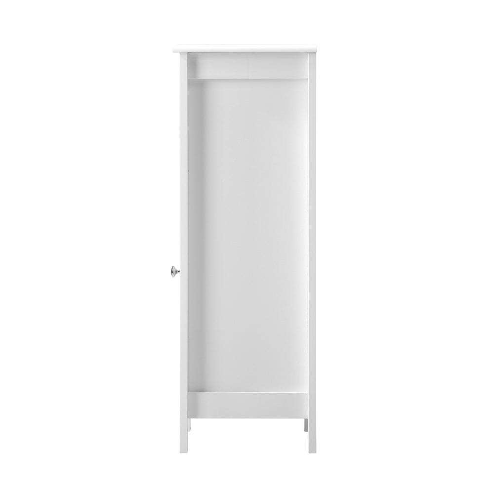 Bathroom Cabinet Floor Cupboard Slim Laundry Storage Rattan Door White