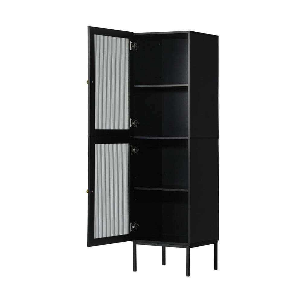 Bathroom Cabinet Slim Tempered Glass Door Black