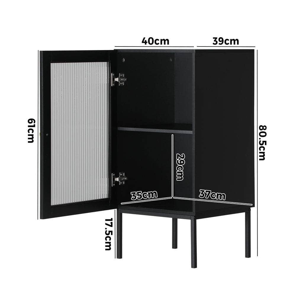 Bathroom Cabinet Slim Tempered Glass Door Black