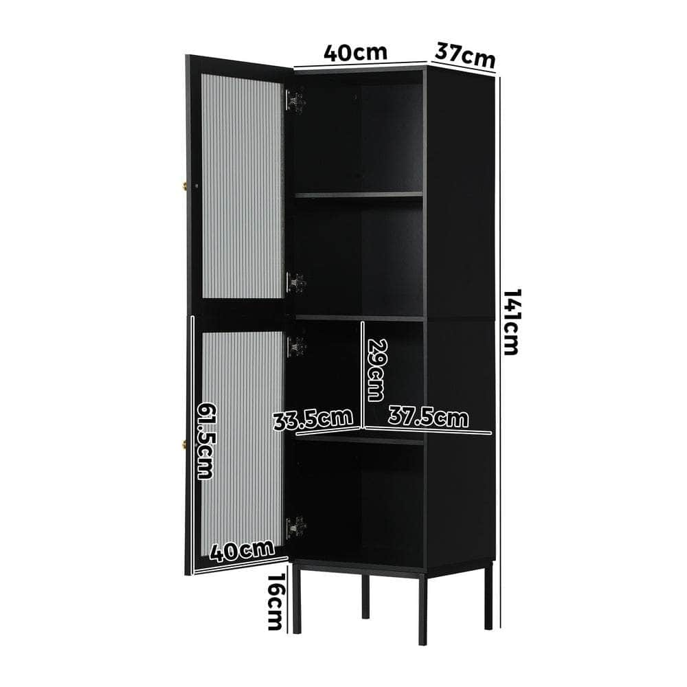 Bathroom Cabinet Slim Tempered Glass Door Black