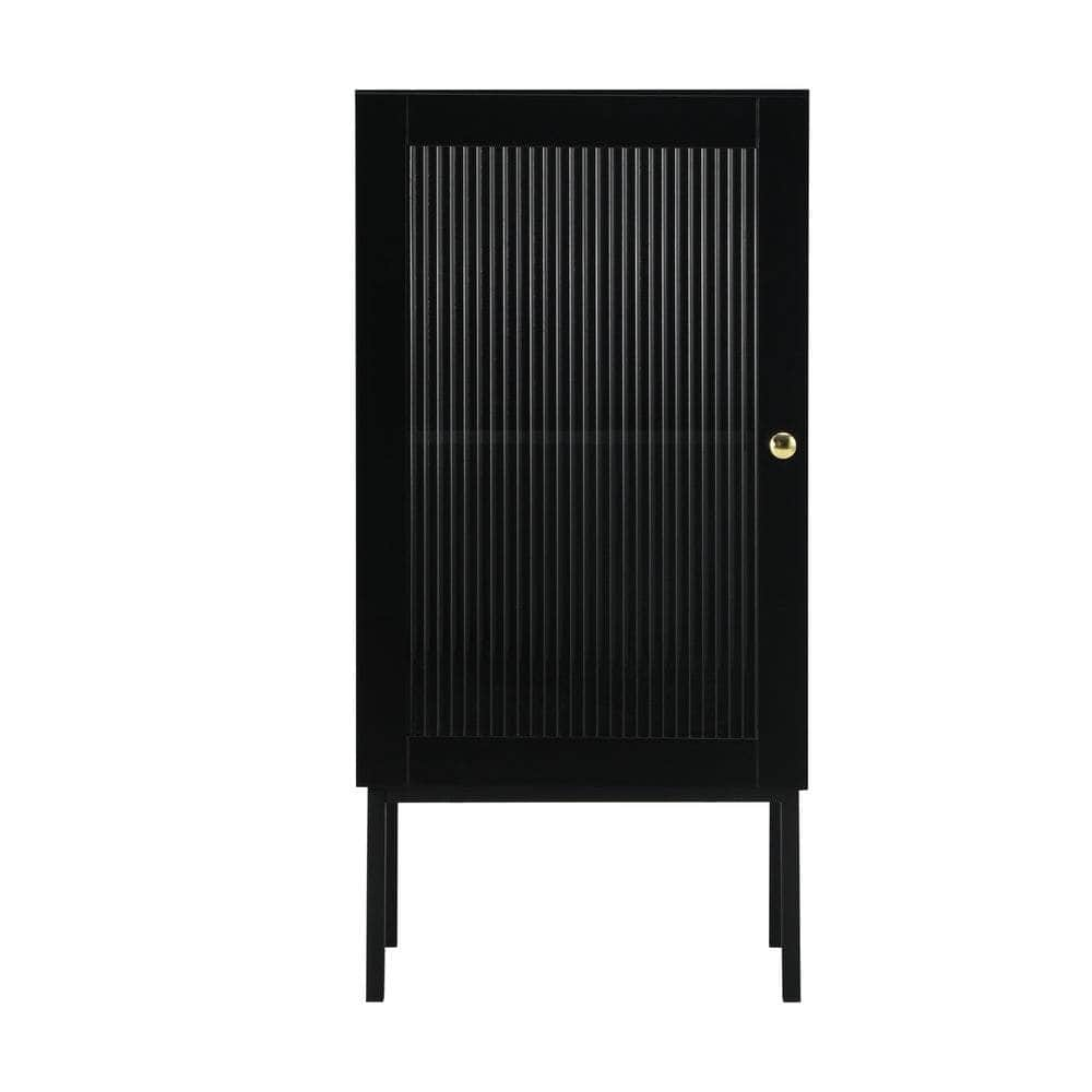 Bathroom Cabinet Slim Tempered Glass Door Black