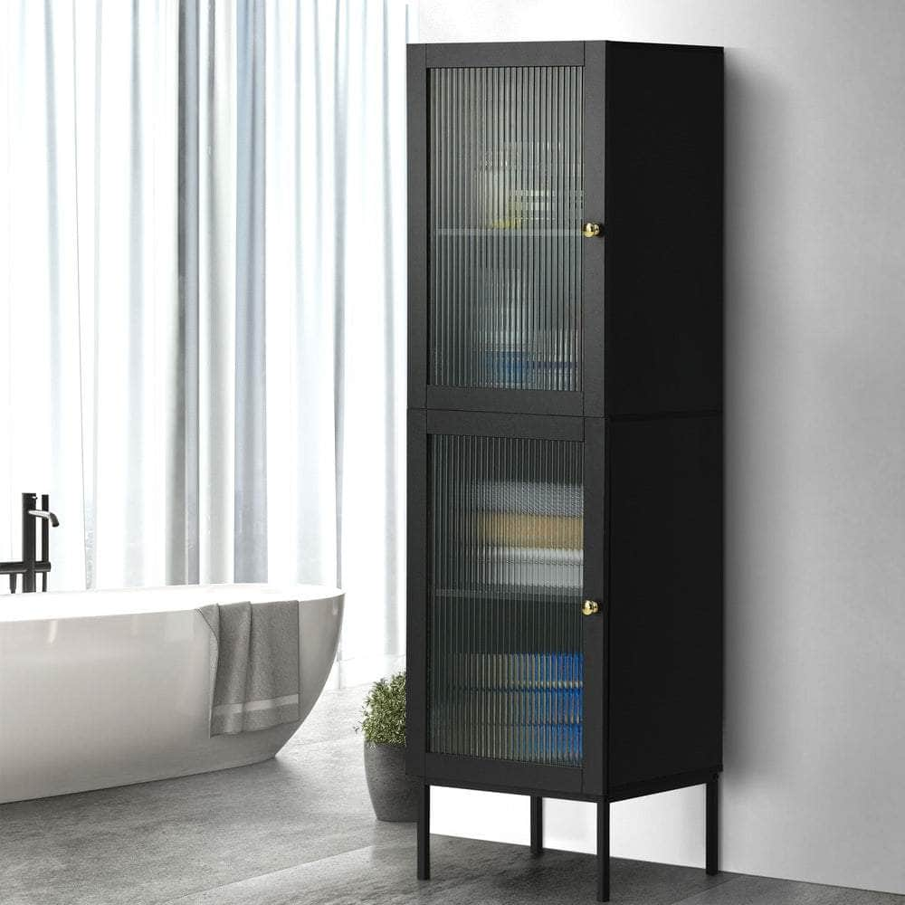 Bathroom Cabinet Slim Tempered Glass Door Black