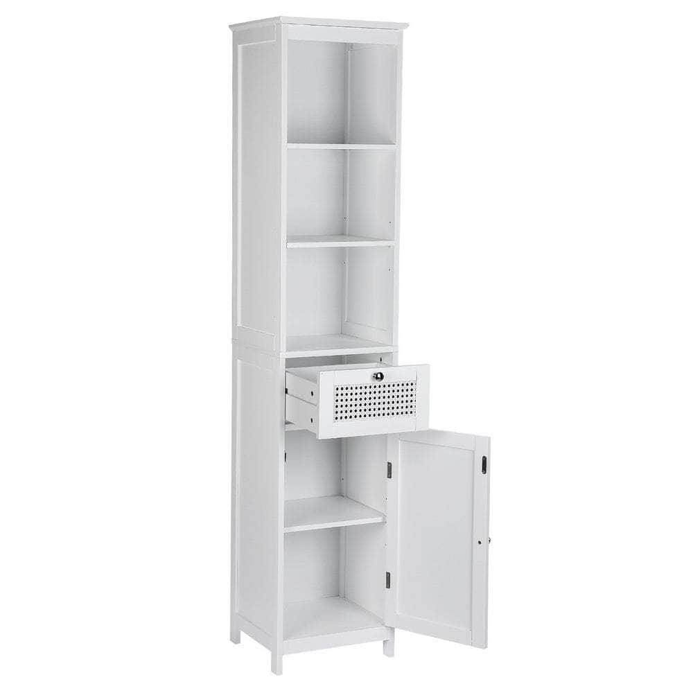 Bathroom Cabinet Storage 161Cm White Rattan Tallboy Toilet Cupboard