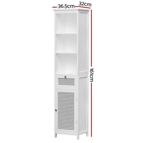 Bathroom Cabinet Storage 161Cm White Rattan Tallboy Toilet Cupboard