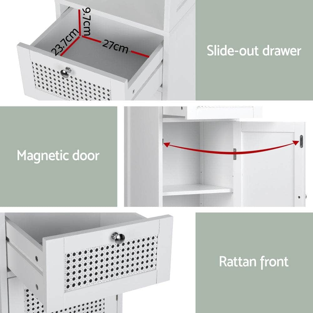 Bathroom Cabinet Storage 161Cm White Rattan Tallboy Toilet Cupboard