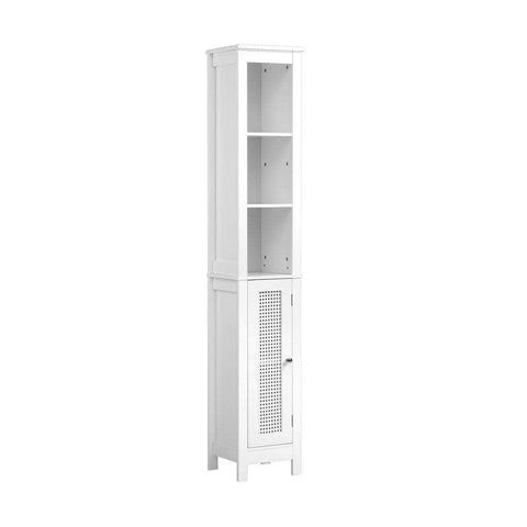 Bathroom Cabinet Storage Laundry Tall Slim Cupboard Rattan Door White