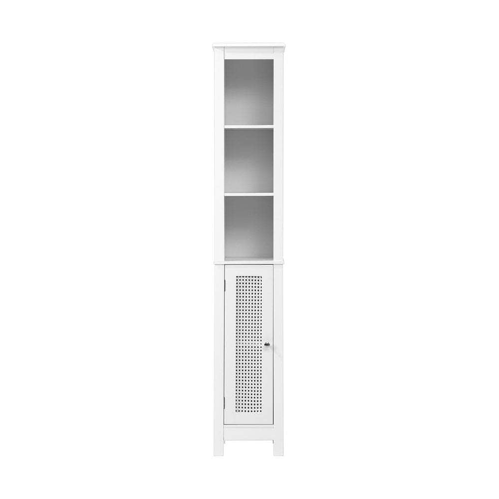 Bathroom Cabinet Storage Laundry Tall Slim Cupboard Rattan Door White