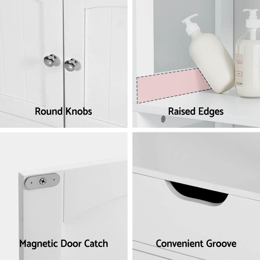 Bathroom Floor Storage Cabinet with 2 Drawers 3 Open Shelves 2 Doors White