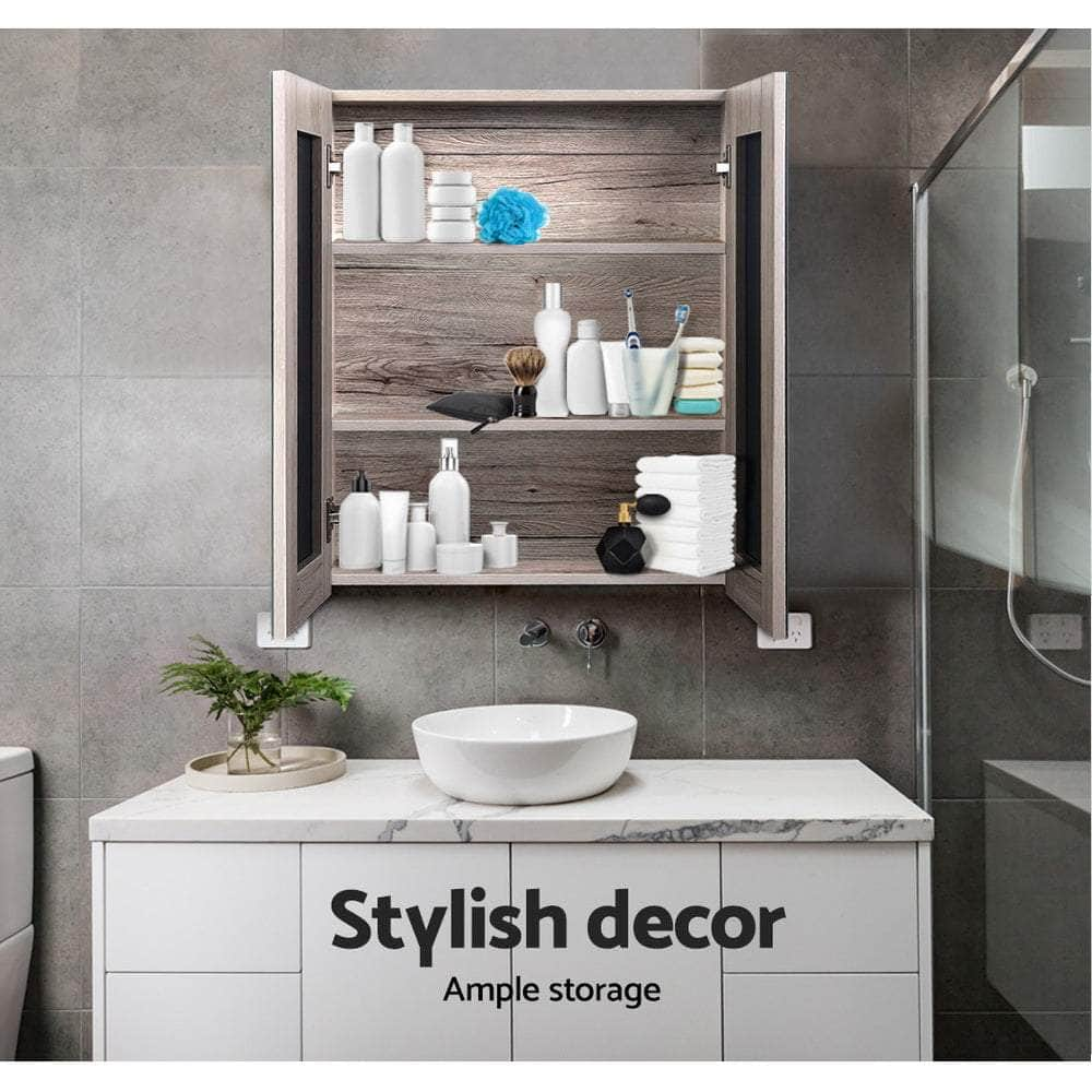 Bathroom Mirror Cabinet 600x720mm Oak