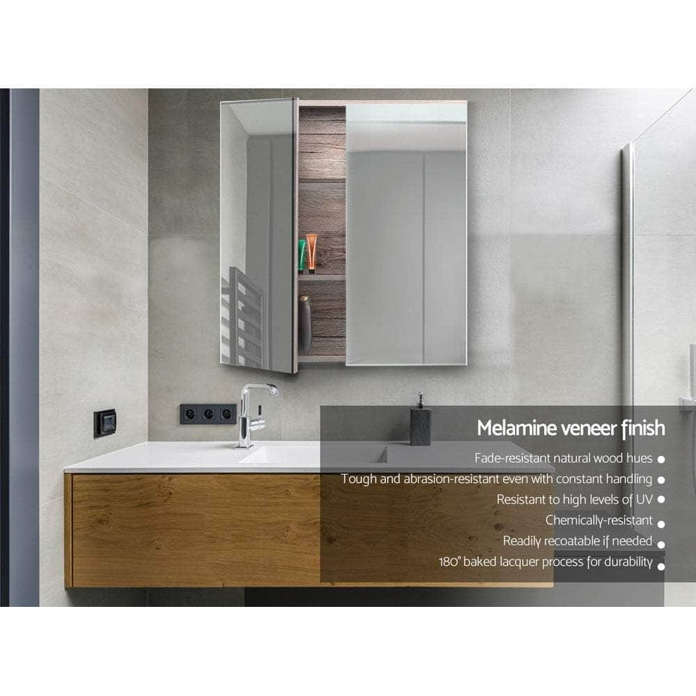 Bathroom Mirror Cabinet 600x720mm Oak