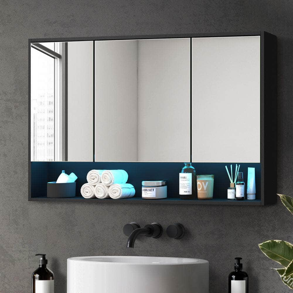 Bathroom Mirror Cabinet LED Wall Storage Black/White