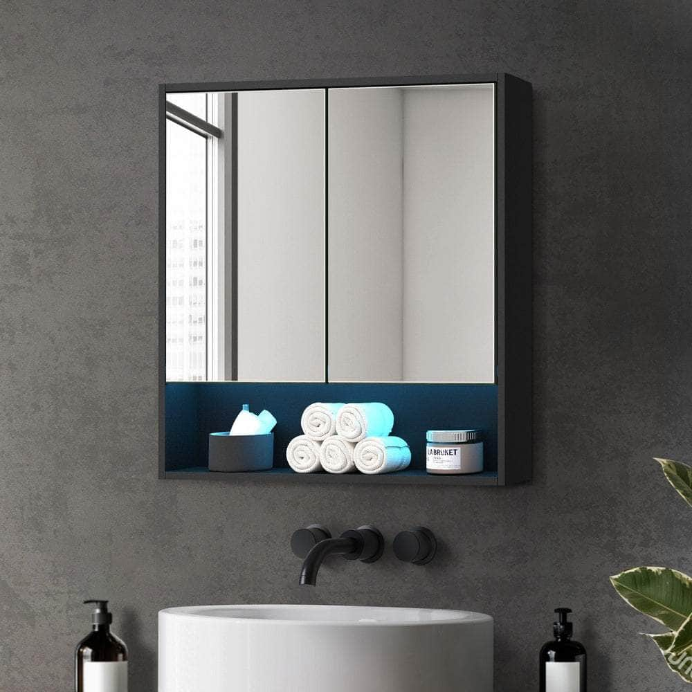 Bathroom Mirror Cabinet LED Wall Storage Black/White