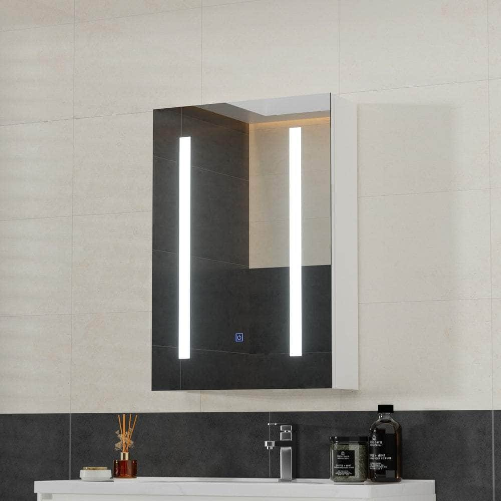 Bathroom Mirror Wall Cabinet LED Light Medicine Makeup Storage