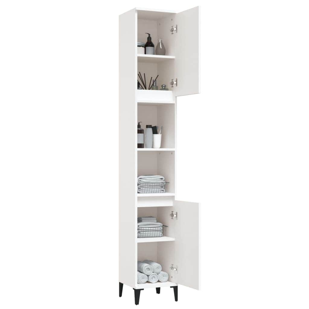 Bathroom Storage Sleek White Engineered Wood Cabinet