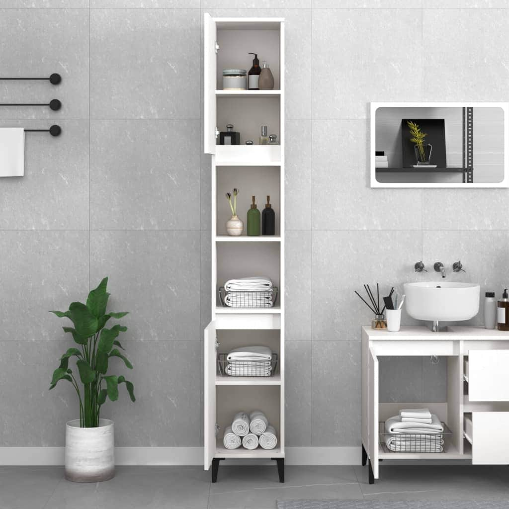 Bathroom Storage Sleek White Engineered Wood Cabinet