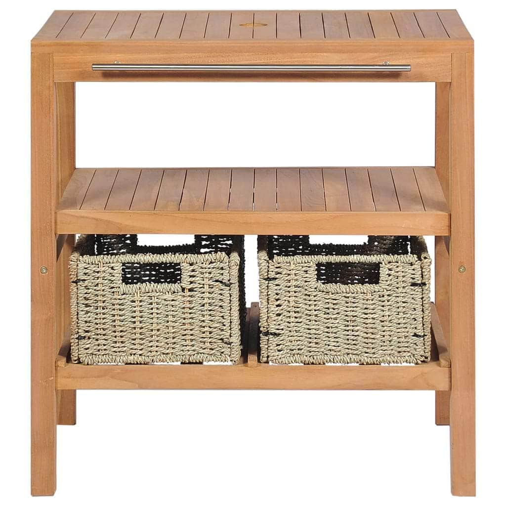 Bathroom Vanity Cabinet with 2 Baskets Solid Teak