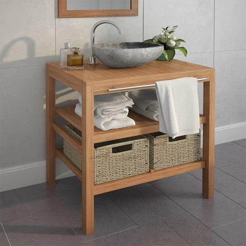 Bathroom Vanity Cabinet with 2 Baskets Solid Teak