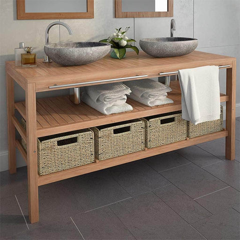 Bathroom Vanity Cabinet with 4 Baskets Solid Teak