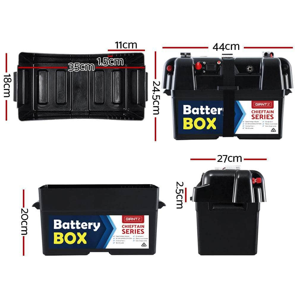 Battery Box 12V Camping Portable Deep Cycle AGM Universal Large USB Cig