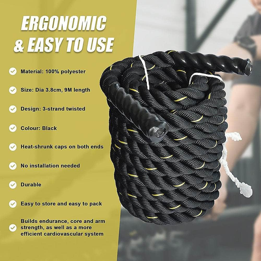 Battle Rope Dia 3.8cm x 9M length Poly Exercise Workout Strength Training