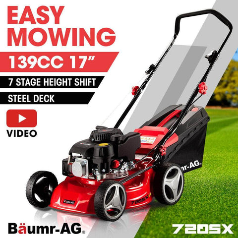 BAUMR-AG 17" Lawn Mower 139Cc 4-Stroke Petrol Lawnmower Steel Push Engine