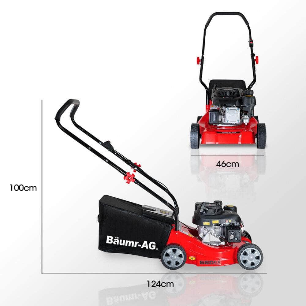 Baumr-Ag Lawn Mower 16" Petrol Powered Hand Push Engine Lawnmower Catch 4 Stroke