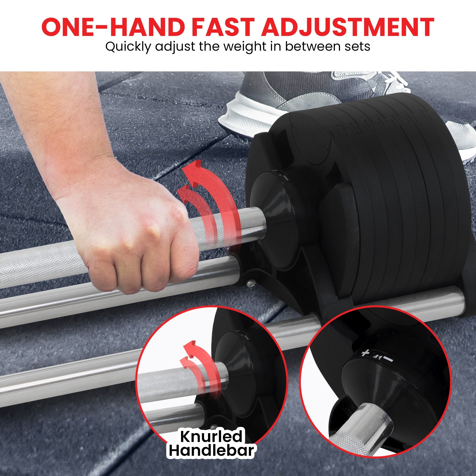 Dial-Up Adjustable Barbell with 41KG Weight Capacity