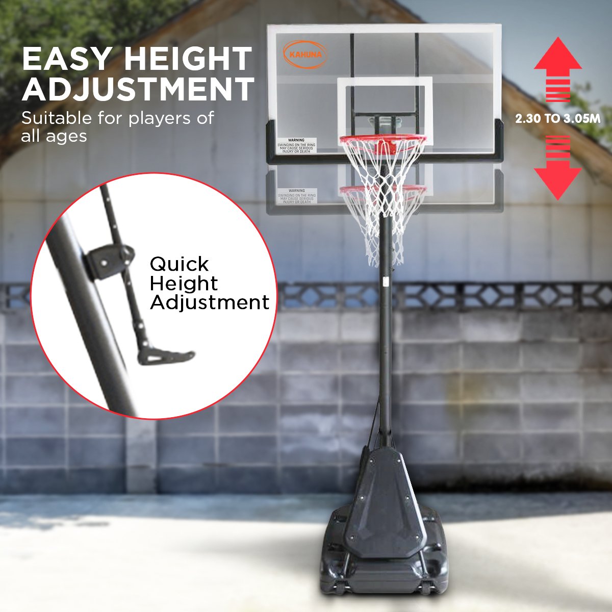 Portable Basketball Hoop System 2.3 to 3.05m for Kids & Adults