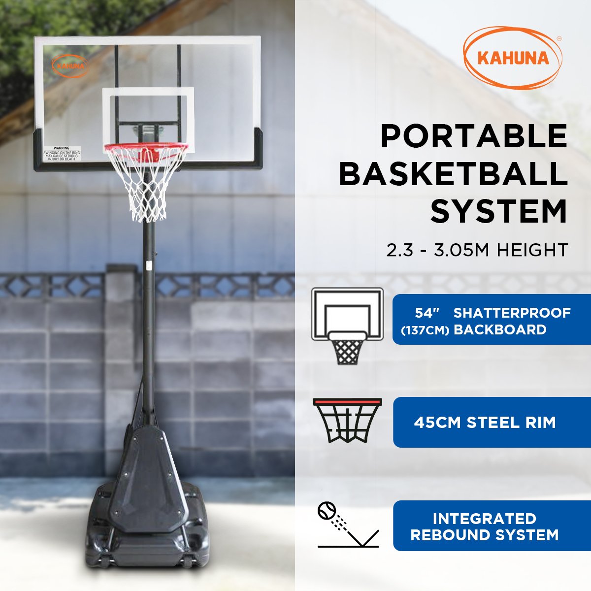 Portable Basketball Hoop System 2.3 to 3.05m for Kids & Adults