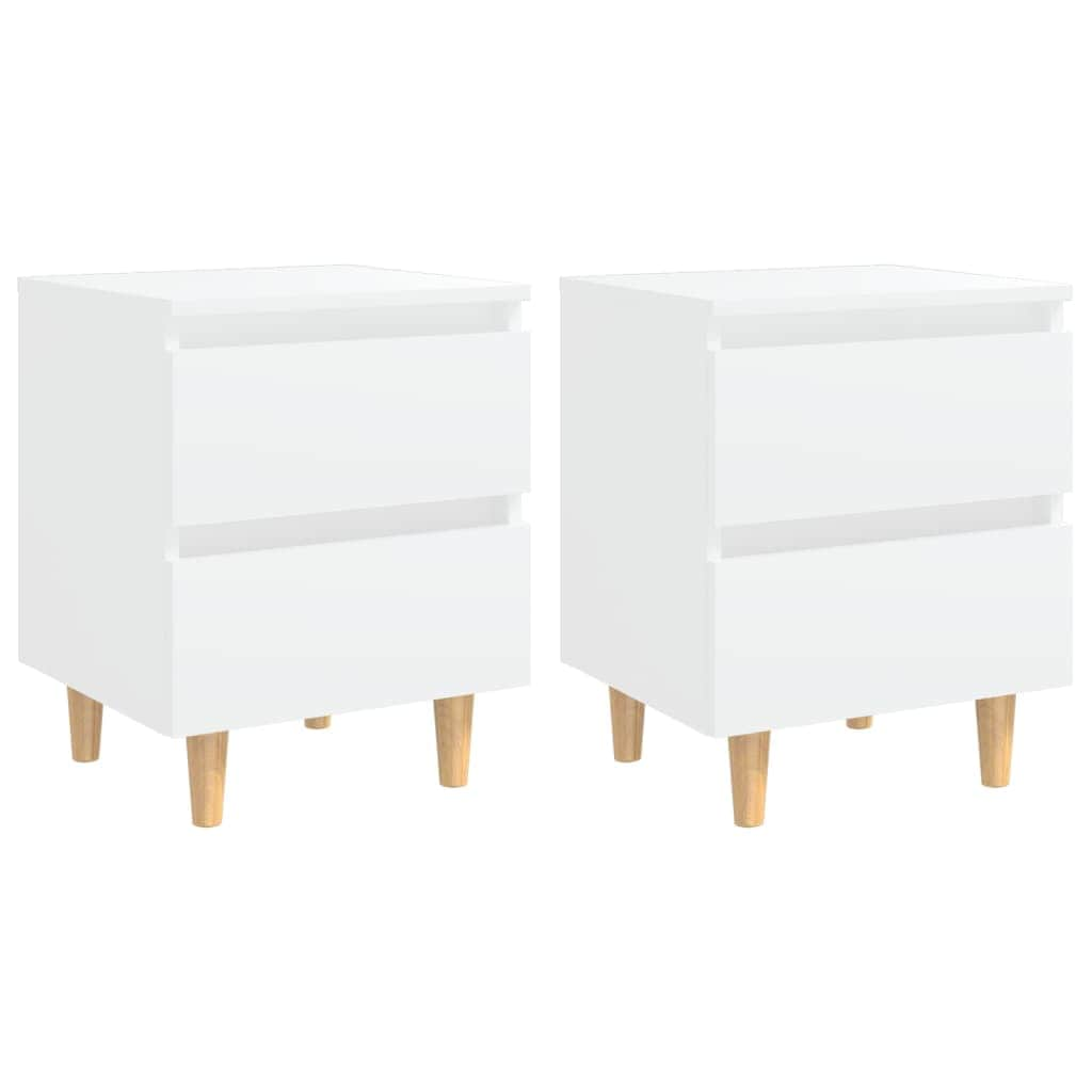 Bed Cabinets with Solid Pinewood Legs 2 pcs White