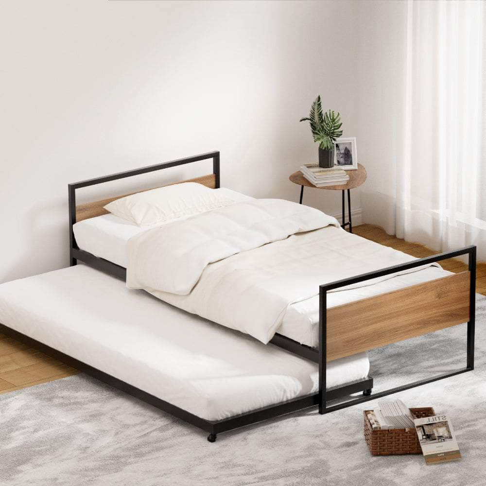 Bed Frame 2x Single Size Metal Trundle Daybed DEAN