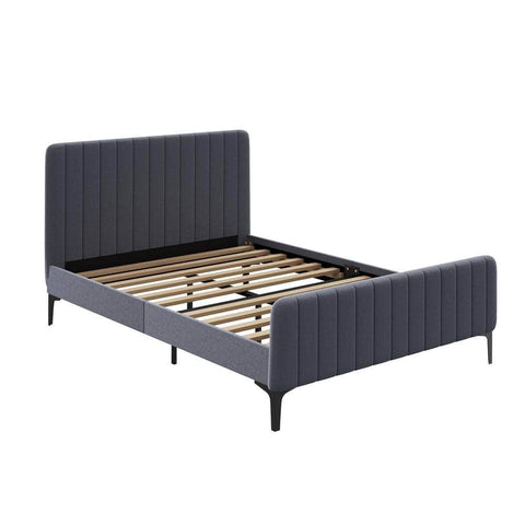 Bed Frame Beds Platform Velvet Fabric Grey/Beige