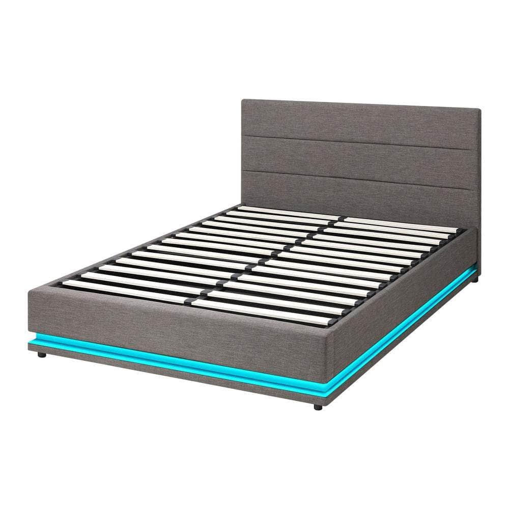 Bed Frame Double Bed Frame LED Mattress Base with Gas Lift Grey