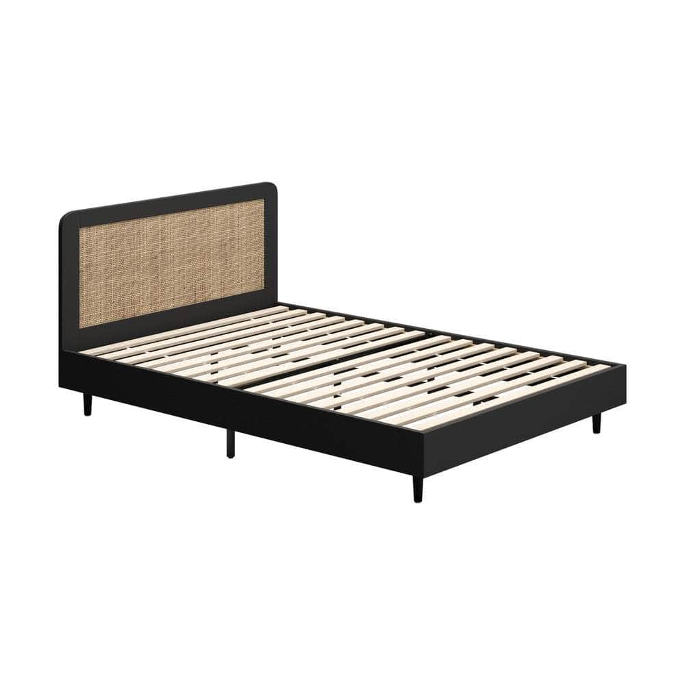 Bed Frame Double/King/Queen Size Real Rattan Headboard Black