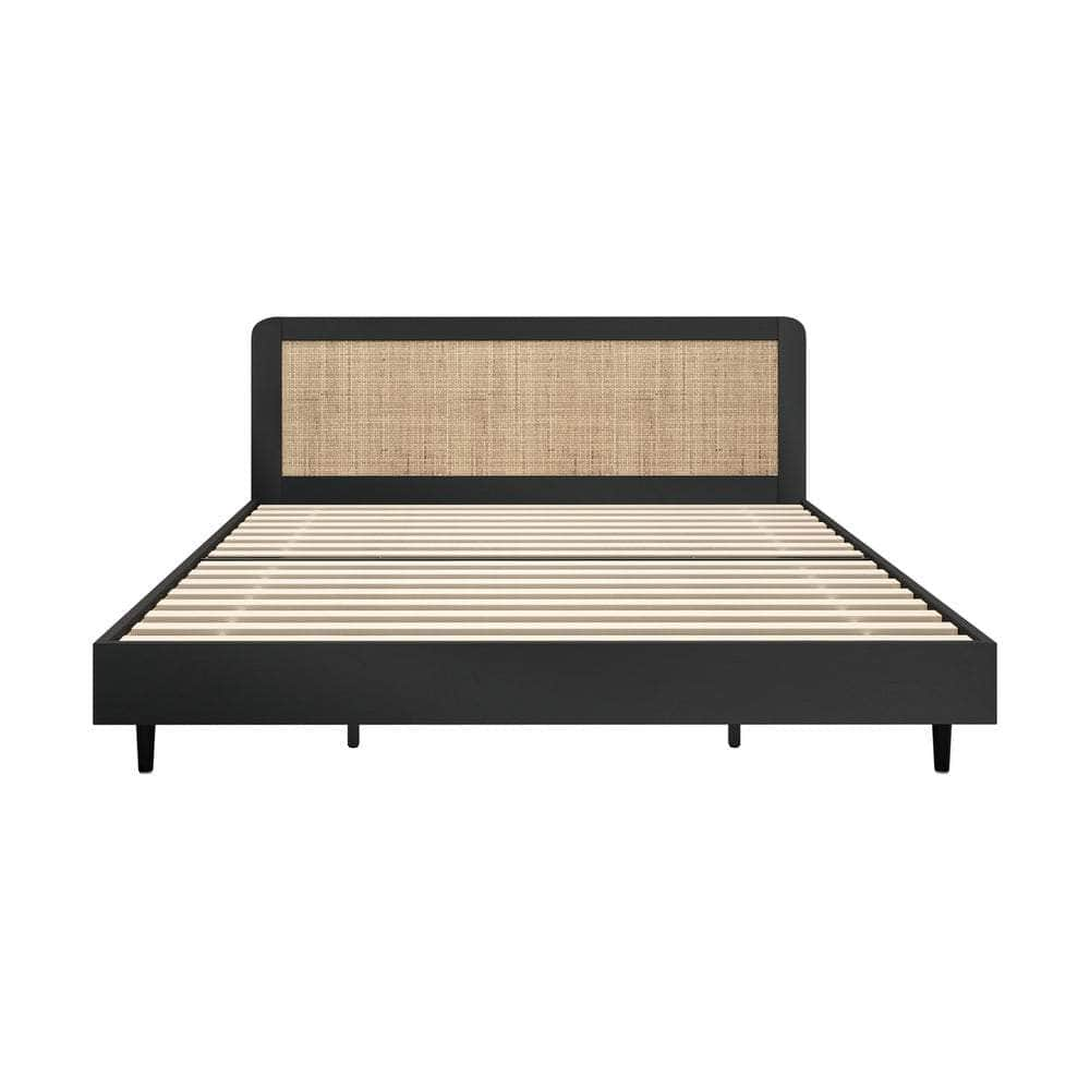 Bed Frame Double/King/Queen Size Real Rattan Headboard Black