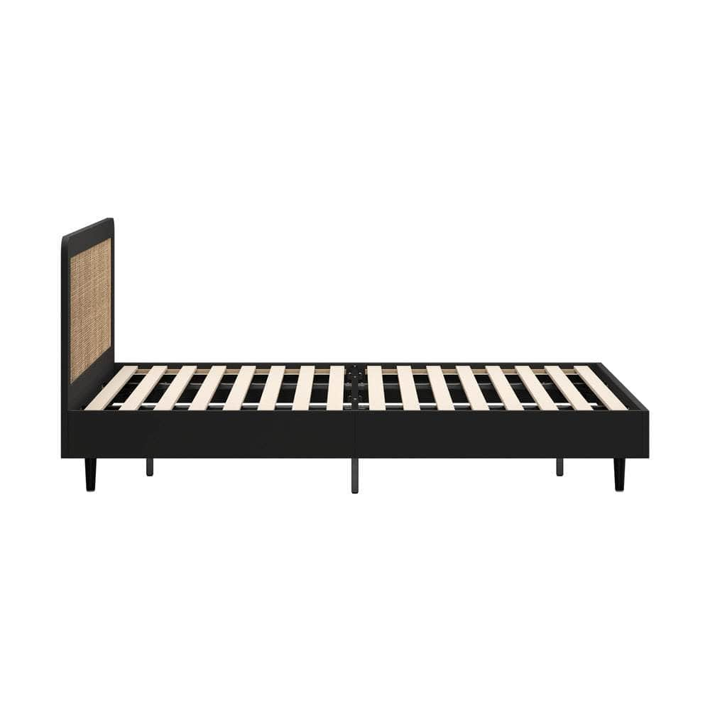 Bed Frame Double/King/Queen Size Real Rattan Headboard Black