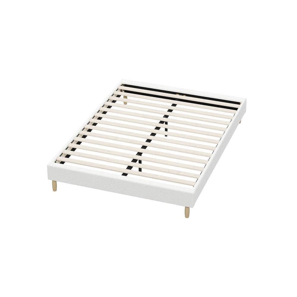 Bed Frame Double King Single Queen Size Bed Base White Boucle