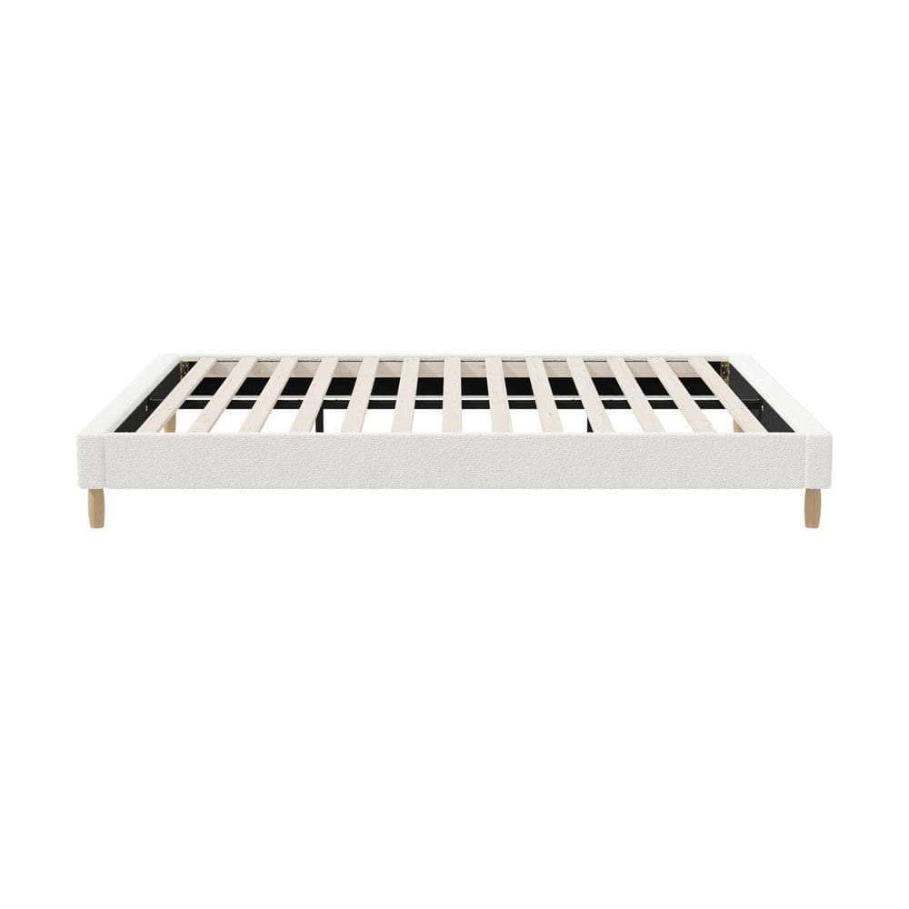 Bed Frame Double King Single Queen Size Bed Base White Boucle